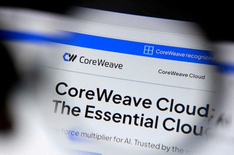 コアウィーブのロゴが表示された画面。2026年7月20日撮影。REUTERS/Dado Ruvic/Illustration/File Photo