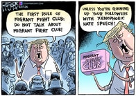 トランプ提唱のお下劣「移民ファイトクラブ」に矛盾あり【風刺画で読むアメリカ】