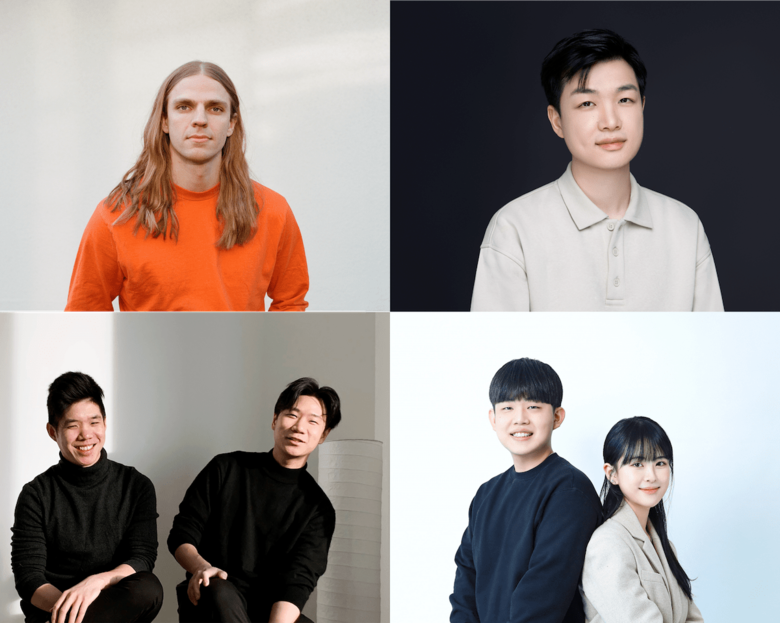 左上から時計回りに、作品を展示したパヴェルス･ヘッドストロム、ジャーミン・リュウ、パク・キョンホ&ホ・イェジン、Temporary Office。