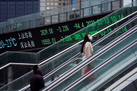 　６月１３日、ブルームバーグ・ニュースは中国が金利の引き下げなど、少なくとも十数の景気刺激措置を検討していると報じた。写真は中国・上海の金融地区で２０２０年３月に撮影（２０２３年　ロイター／Aly Song）