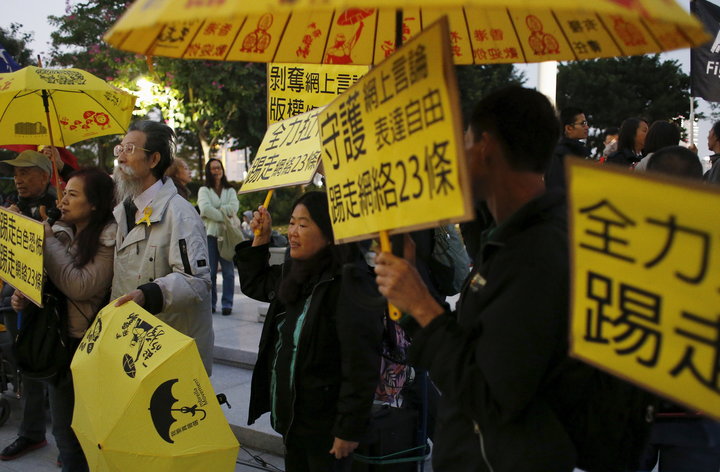 昨年12月、言論の自由を求めるデモ（香港）　Bobby Yip-REUTERS