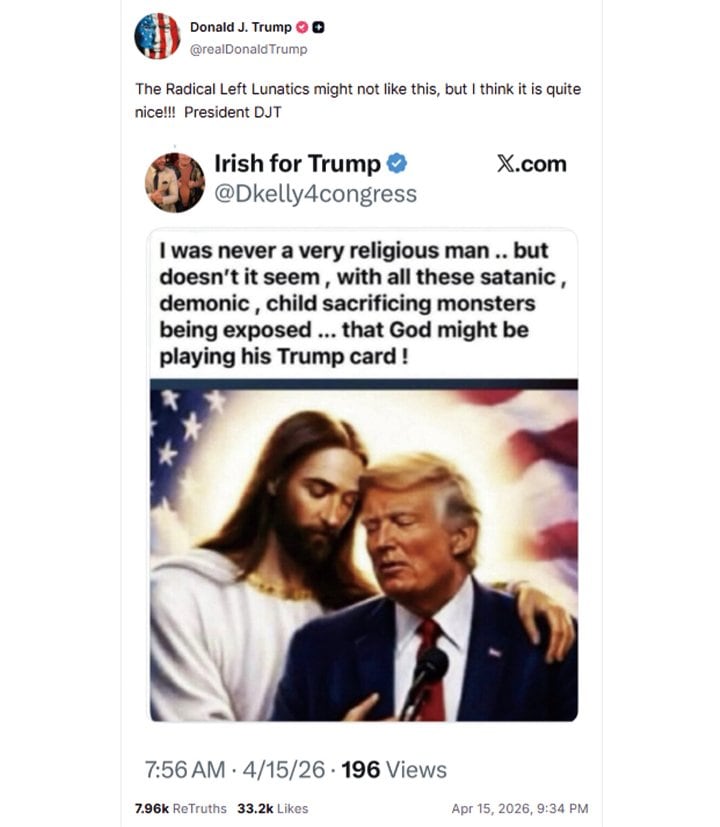 「救世主」画像を取り下げた後にも自身のSNSではこんな投稿を　TRUTH SOCAL