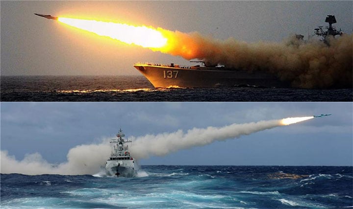 4月12日にも、中国海軍は台湾近海で軍事演習を行った（写真上はソブレメンヌイ級ミサイル駆逐艦、下は056型コルベット〔小型護衛艦〕）　81.cn