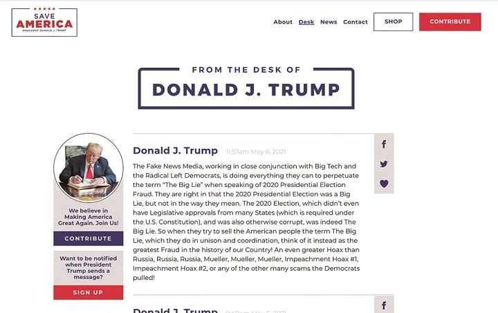 ブログにはちゃっかりツイッターのマークも　DONALDJTRUMP.COM