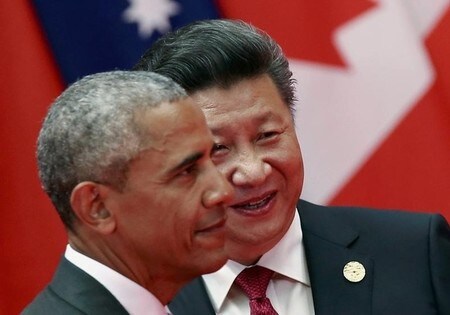 　９月６日、Ｇ２０は、マクロ経済政策の協調と保護主義への反対が必要との立場で一致した。写真は中国の習国家主席と米国のオバマ大統領。杭州で４日撮影（２０１６年　ロイター／Damir Sagolj）