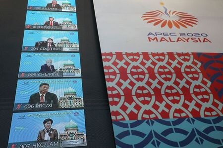 日本と米国、中国など２１カ国・地域が参加するアジア太平洋経済協力会議（ＡＰＥＣ）首脳会議が２０日、バーチャル形式で開催され、３年ぶりに首脳宣言を採択した。写真はマレーシアで撮影（２０２０年　ロイター/Lim Huey Teng）