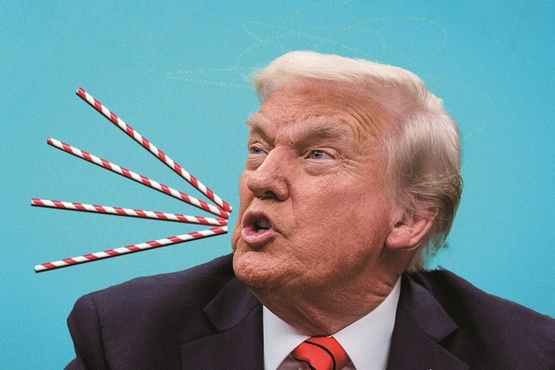 やりたい放題のトランプ大統領。大統領令で紙ストローを排除する方針を示したが…　PHOTO ILLUSTRATION BY SLATE. PHOTOS BY ANDREW HARNIK - GETTY IMAGES AND GETTY IMAGES PLUS - SLATE