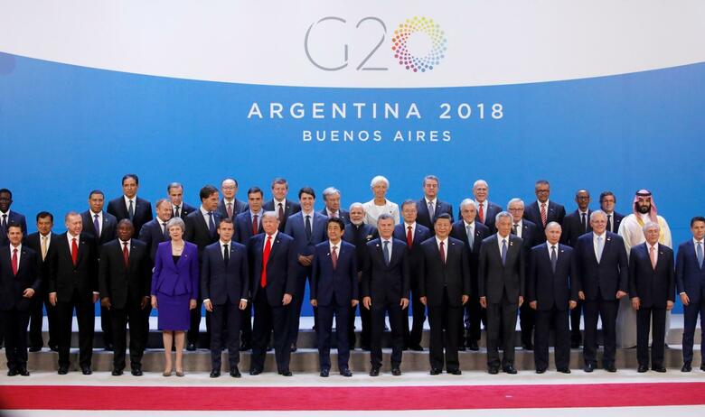 12月1日、アルゼンチンのブエノスアイレスで開かれていた20カ国・地域（G20）首脳会議は首脳宣言を採択して閉幕した。米国の反対により「保護主義と闘う」との文言は盛り込まれなかった。写真は11月30日、ブエノスアイレスで撮影（ロイター/Andres Martinez Casares)