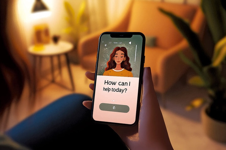 スマートフォンで悩み相談をする女性