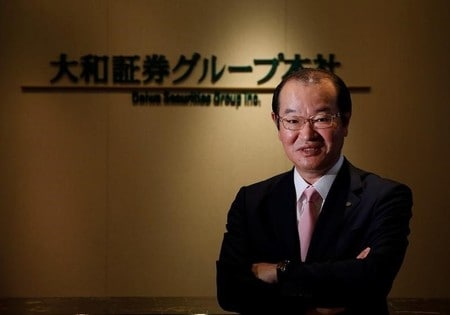　５月１８日、４月１日付で新社長に就任した大和証券グループ本社の中田誠司社長・最高経営責任者（ＣＥＯ）は、経営戦略説明会で、資本投下の優先順位について、株主還元を最優先で考えるとの意向を示した。写真は都内で２日撮影（２０１７年　ロイター／Toru Hanai）