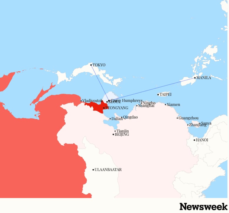 地図を逆さにすると中国抑止に有効な戦略的三角形が見える？　Source: United States Forces Korea
