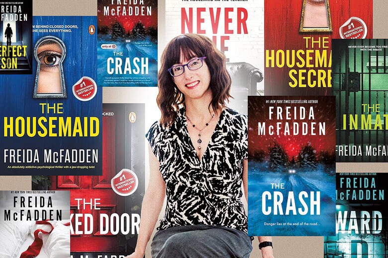 フリーダ・マクファデンは脳障害の専門医の仕事を続ける傍らサスペンススリラーのジャンルでも活躍、次々とベストセラーを世に送り出してきた　PHOTO ILLUSTRATON BY SLATE. IMAGES VIA FREIDAMCFADDEN.COM AND ©MIRA WHITING.ｰSLATE