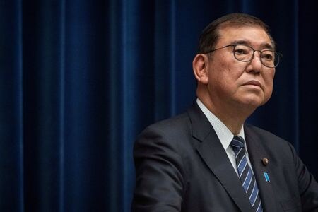 　１月２１日、石破茂首相は、トランプ米大統領の就任に対する祝意をＸに投稿した。写真は２０２４年１２月、代表撮影（２０２５年　ロイター）