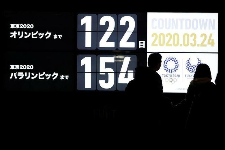 安倍晋三首相は２４日夜、国際オリンピック委員会（ＩＯＣ）のバッハ会長と電話会談し、新型コロナウイルスのパンデミック（世界的大流行）を受け、７月に予定されていた東京五輪を１年程度延期し、遅くとも２０２１年夏までに開催することで合意した。都内で撮影（２０２０年　ロイター/ISSEI KATO）