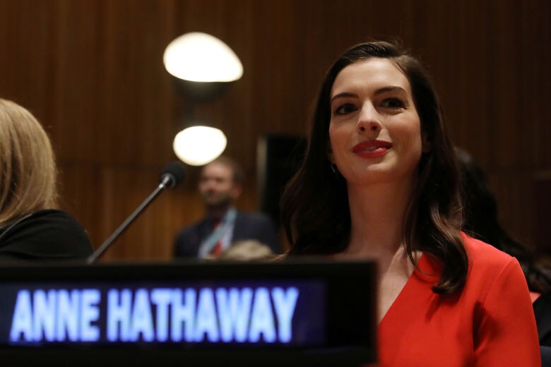 国連で3月8日にスピーチをしたアン・ハサウェイ　Shannon Stapleton-REUTERS