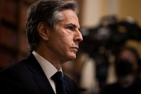 　１月１９日　バイデン次期米大統領から国務長官に指名されたブリンケン氏は、新政権では北朝鮮を核兵器を巡る交渉の席につかせるための圧力強化に向け、同国へのアプローチを全面的に見直す意向だと明らかにした。写真は上院外交委員会で話すブリンケン氏。１月１９日、ワシントンで撮影（２０２１年　代表撮影）