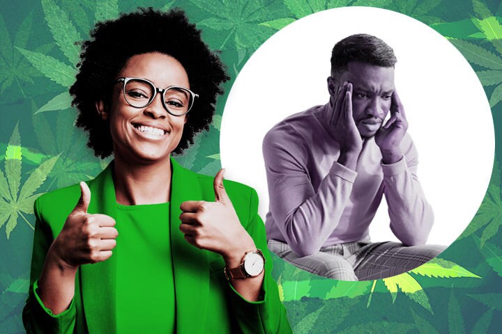 PHOTO ILLUSTRATION BY YUKAKO NUMAZAWA, PHOTOS BY AaronAmat-iStock(WIFE), Prostock-Studio-iStock(HUSBAND), traffic_analyzer-iStock(MARIJUANA)