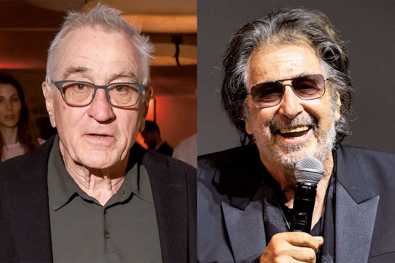 ロバード・デ・ニーロ（左）やアル・パチーノの家族が増えることはおめでたいけれど　PHOTO ILLUSTRATION BY SLATE. PHOTOS BY ARNOLD JEROCKIｰGETTY IMAGES FOR AIR MAIL/WARNER BROTHERS DICCOVERYｰSLATE AND DIMITRIOS KAMBOURISｰGETTY IMAGES FOR TRIBECA FESTIVALｰSLATE