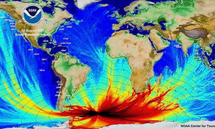大西洋、太平洋、インド洋に津波は広がった　NOAA Center for Tsunami Research