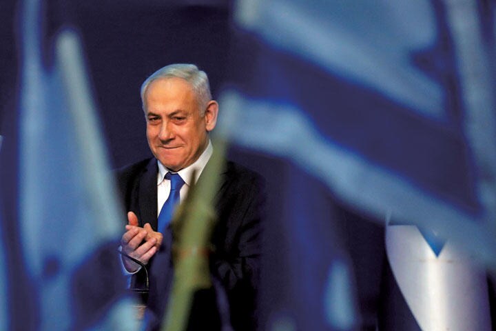 出口調査の結果を受け、リクード本部に到着したネタニヤフ　AMIR COHEN-REUTERS