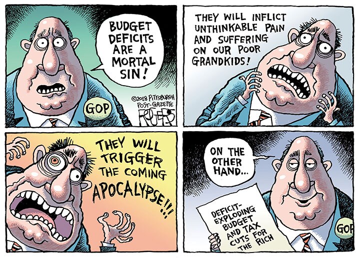 政府債務をこの世の終わりのように騒ぎ立てるのは共和党の常とう手段　(c)2018 ROGERS─PITTSBURGH POST─GAZETTE
