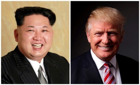 　５月１０日、トランプ米大統領（右）は米朝首脳会談を６月１２日にシンガポールで開催すると明らかにした。左は金正恩・朝鮮労働党委員長。左は朝鮮中央通信が２０１６年５月に配信、右はニューヨークで２０１６年５月撮影（２０１８年　ロイター/ＫＣＮＡ/Lucas Jackson）