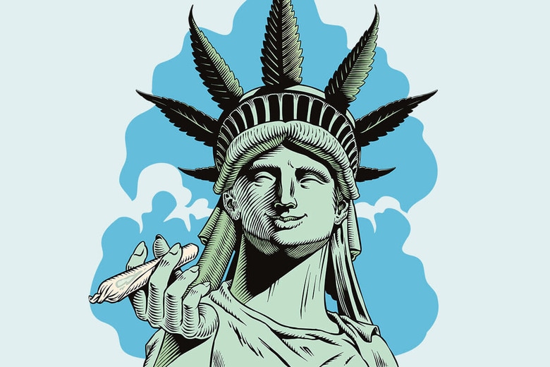 自由の女神があるニューヨーク州では嗜好用マリフアナが合法化されている　ILLUSTRATION BY OLEG SIBIRIAKOV/GETTY IMAGES
