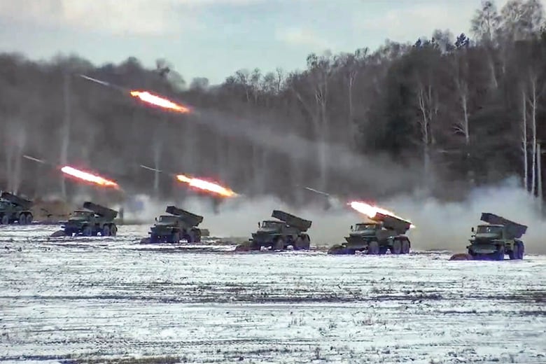 ウクライナ侵攻前に両国が実施した合同軍事演習　RUSSIAN DEFENSE MINISTRY PRESS SERVICEｰAP/AFLO