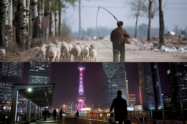 中国の歴史を動かしてきたのはショーウインドーのような大都市の富ではなく国土の大半を占める農村の不満　Jason Lee-Reuters (TOP); Aly Song-Reuters (BOTTOM)
