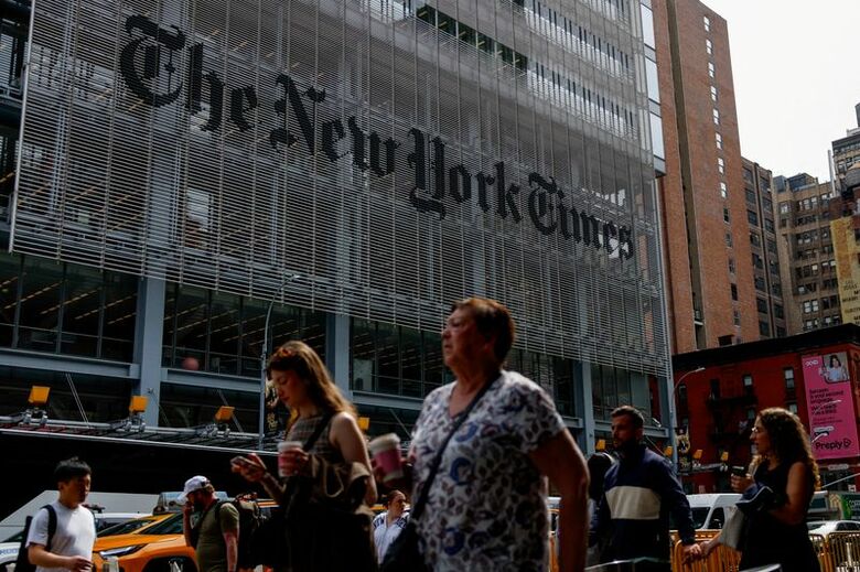 米紙ニューヨーク・タイムズ（ＮＹＴ）のビル。2025年9月、米ニューヨーク市で撮影。 REUTERS/Kylie Cooper