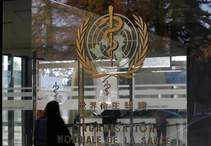 世界保健機関（WHO）は20日、中国で感染が拡大している新型コロナウイルスによる肺炎に関して、22日に緊急委員会の会合を開催すると発表した。ジュネーブのWHO本部で2017年11月撮影（2020年　ロイター/DENIS BALIBOUSE）