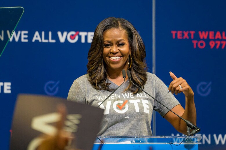 ミシェル・オバマ（2018年9月、米マイアミ）　Hunter Crenian-Shutterstock