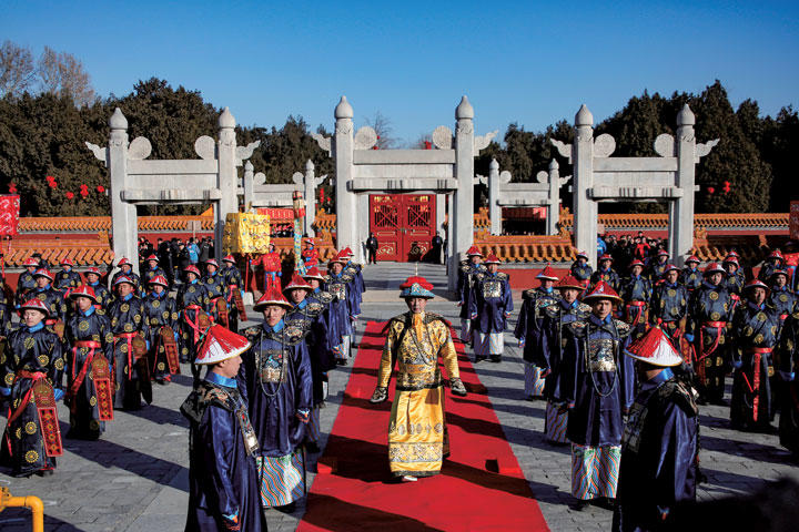 清朝時代の新年を祝う行事を再現した北京・地壇公園でのイベント（18年2月16日）　Thomas Peter-REUTERS