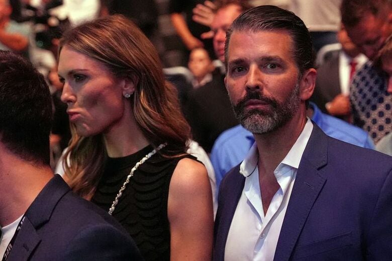 トランプ米大統領の長男ドナルド・トランプ・ジュニア氏とベティナ・アンダーソンさん。フロリダ州マイアミで４月撮影。Julia Demaree Nikhinson/Pool via REUTERS