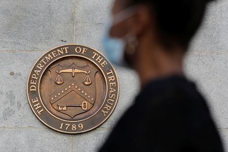 　７月２６日、米財務省は２９、３１の両日に発表する利付き国債の四半期定例入札で大半の規模を前回水準に据え置く見通しだ。２０２０年８月撮影（２０２４年　ロイター/Andrew Kelly）