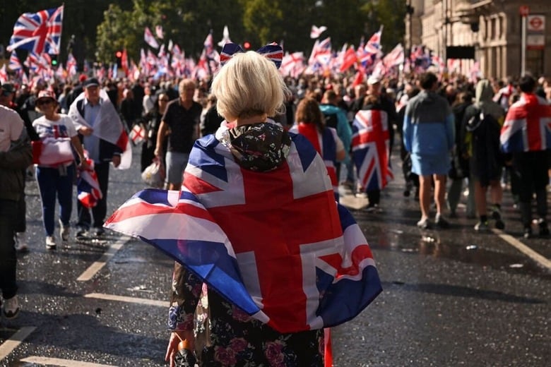 ロンドンで行われた反移民集会（9月13日）　Jaimi Joy-Reuters