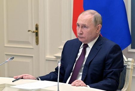　２月２１日、ロシアのプーチン大統領は、ウクライナ東部の親ロシア派２地域の独立を承認するとテレビ演説で表明した。モスクワで１９日撮影（２０２２年　ロイター/Sputnik/Aleksey Nikolskyi/Kremlin）