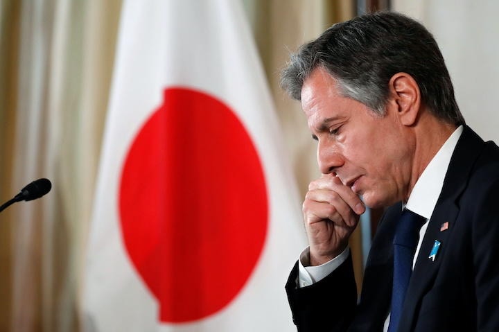 日米外務・防衛閣僚会合のために来日したブリンケン国務長官（東京、3月16日）　Kim Kyung-Hoon-REUTERS