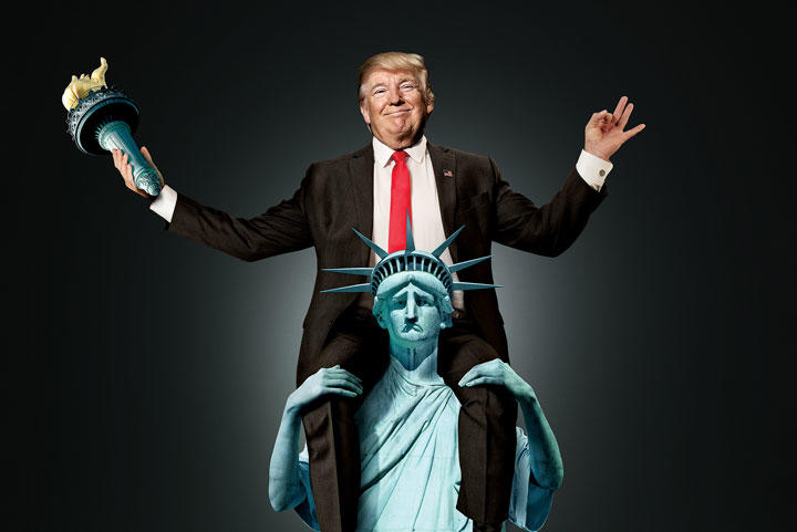 弾劾のピンチなどどこ吹く風。批判には全力で反撃するのがトランプ流だ　PHOTO ILLUSTRATION BY C.J. BURTON FOR NEWSWEEK