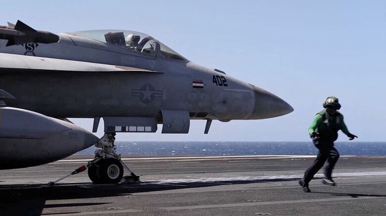米空母「ジェラルド・フォード」で行われる「エピック​・フューリー（壮絶な‌怒り）⁠作戦」（2026年3月9日公開）。撮影場所不明。提供動画からの抜粋。DVIDS/Handout via REUTERS