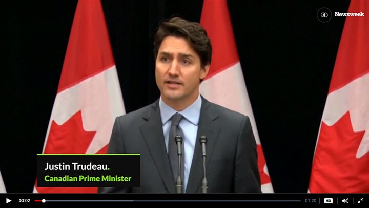 自国民の首が発見され、怒りの記者会見を開いたカナダのトゥルドー首相（４月25日）　NEWSWEEK