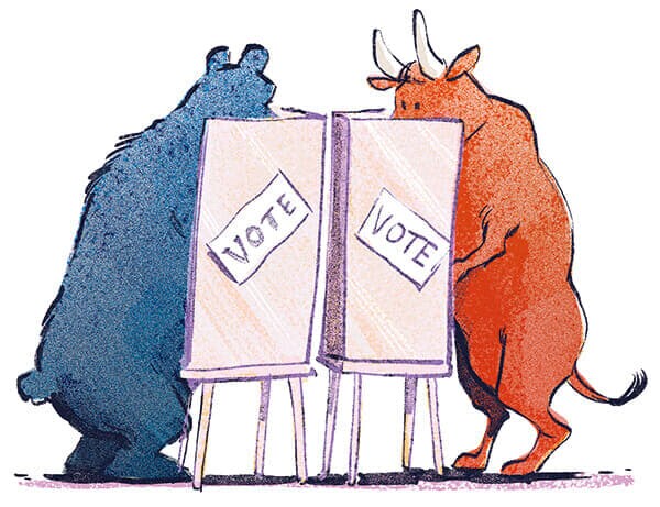 投票をするクマと牛