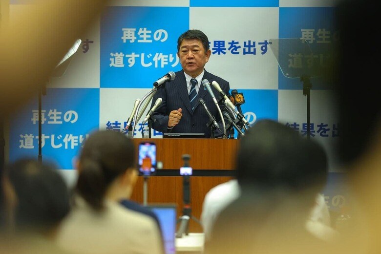 総裁選出馬へ最初に名乗りを上げたのは茂木敏光前幹事長（9月10日）　Kazuki Oishi/Sipa USA/REUTERS　