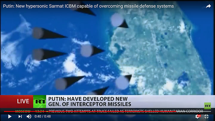 ロシアが開発中の新型ICBMには多数の核弾頭を搭載できるという　Russia Today/YOUTUBE