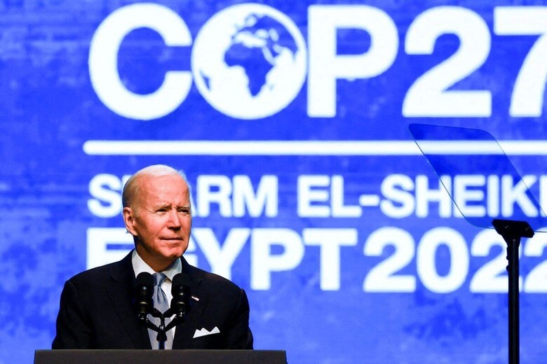 COP27で演説するバイデン米大統領（11月11日）　Mohamed Abd El Ghany-Reuters