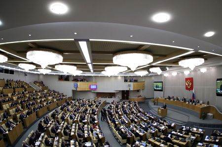 　ロシア議会下院は、包括的核実験禁止条約（ＣＴＢＴ）の批准撤回手続きについての検討に入る。写真は２０２０年１月、モスクワの議会で撮影（２０２３年　ロイター／Evgenia Novozhenina）