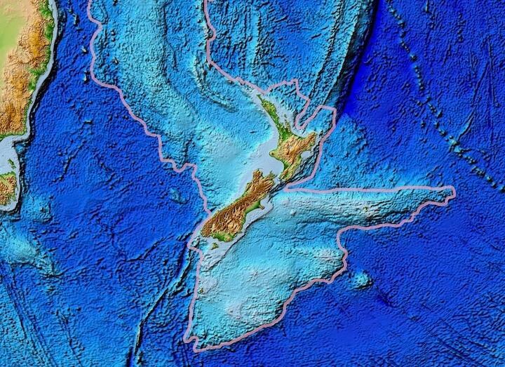 ジーランディアは、ニュージーランド・ニューカレドニア周辺地域に現存する大陸地殻　wikimedia
