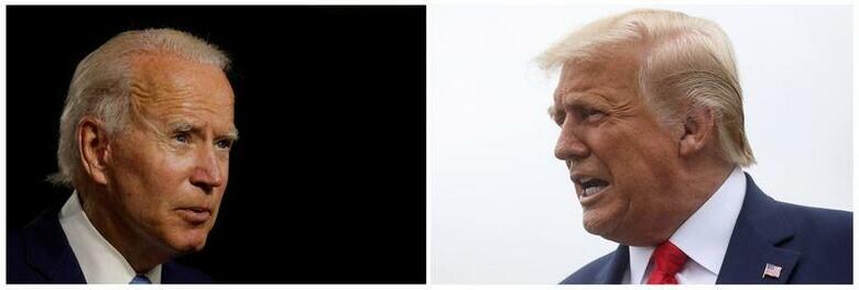 米大統領選が終盤戦に入るとされるレーバーデーの、再選を目指すトランプ大統領(写真右)と民主党候補のバイデン前副大統領(左)は激しい批判の応酬を繰り広げた。8月と9月撮影(2020年　ロイター/Carlos Barria/Leah Millis)