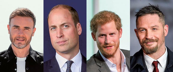 左からゲーリー・バーロー、ウィリアム王子、ヘンリー王子、トム・ハーディ　REUTERS