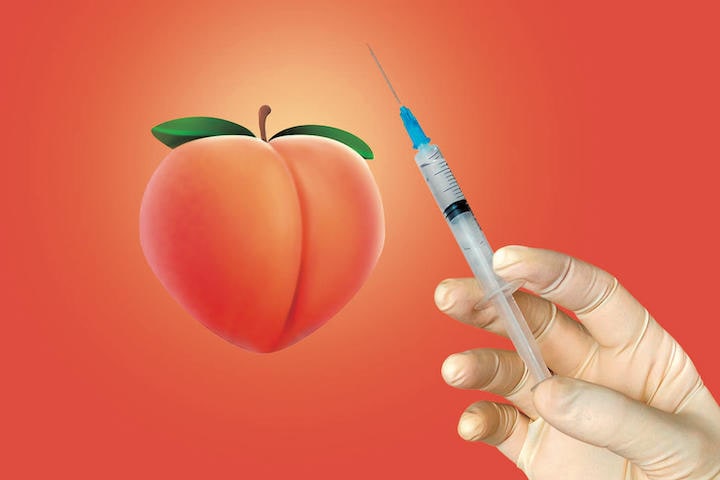 お尻に打っても効果は変わらないが作業効率に問題がありそうだ　PHOTO ILLUSTRATION BY SLATE. IMAGES BY APPLE AND DIY13/ISTOCKーGETTY IMAGES PLUSーSLATE